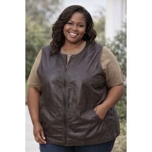 Stonebridge 100% Leather Vest Women's Sz 3X Full Zip Soft Brown
